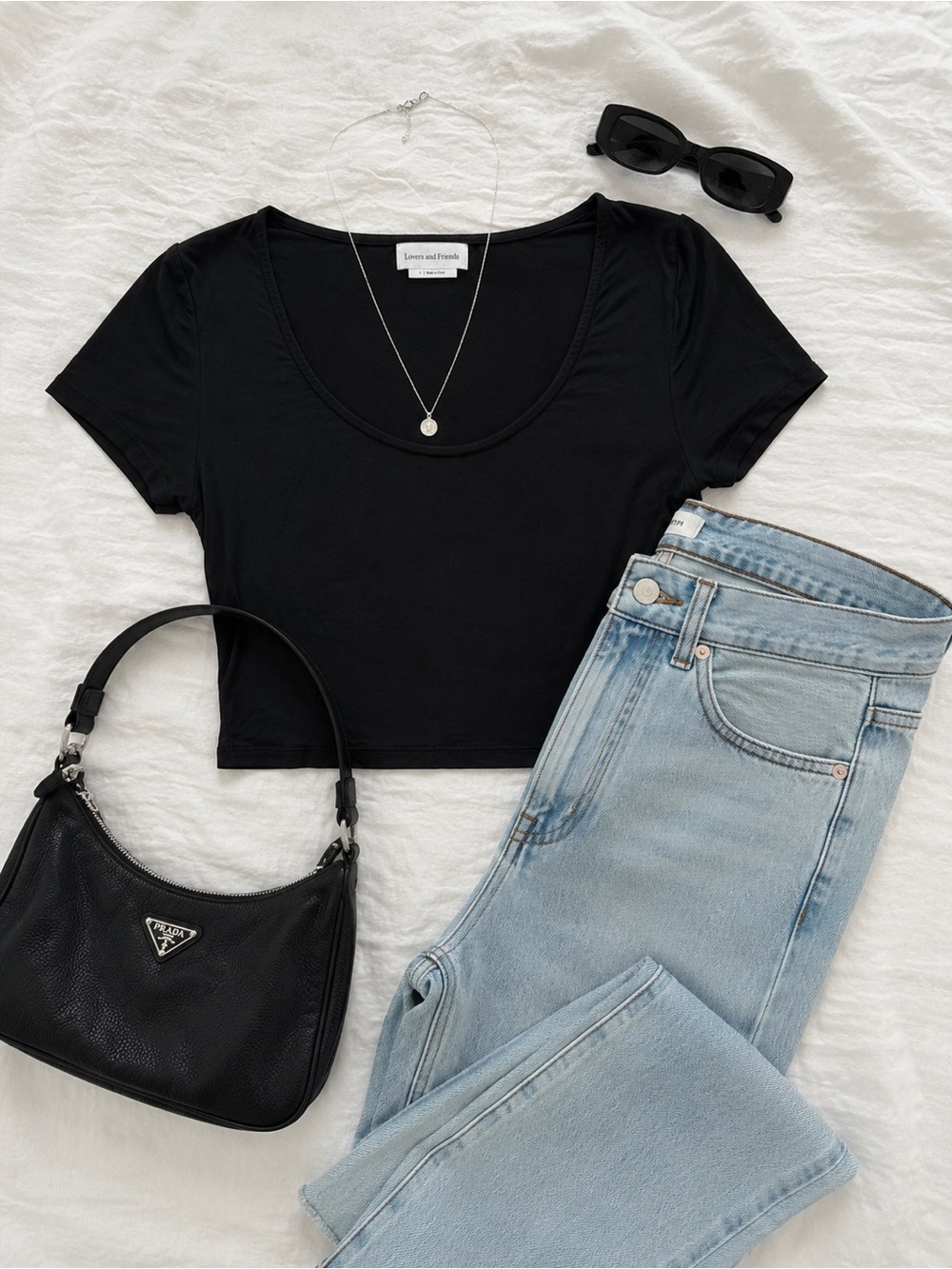 Lovers + Friends Black Scoop Neck Crop Top Size Small Stretch Rayon